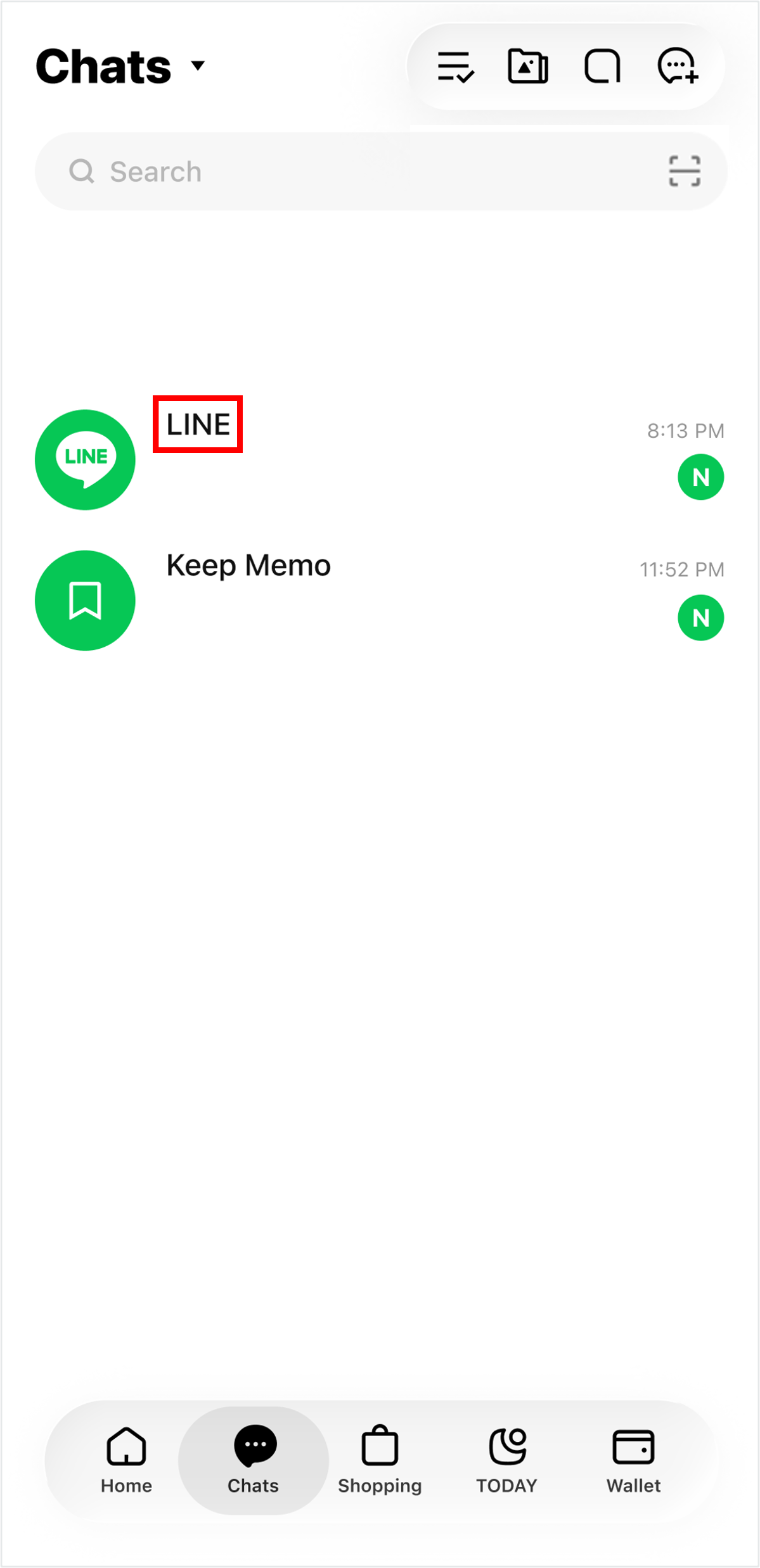Chats tab