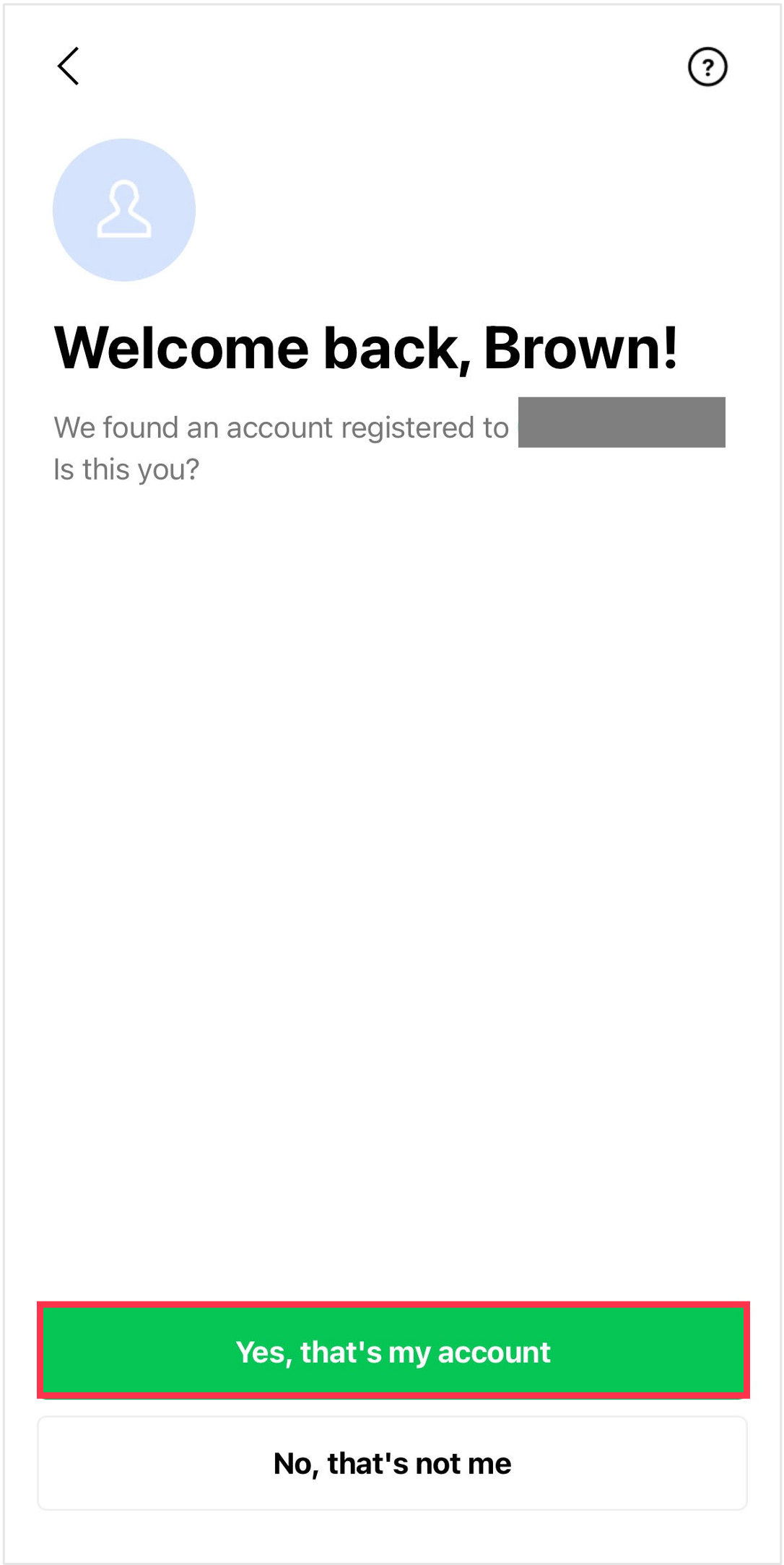 Screenshot from the account transfer process
