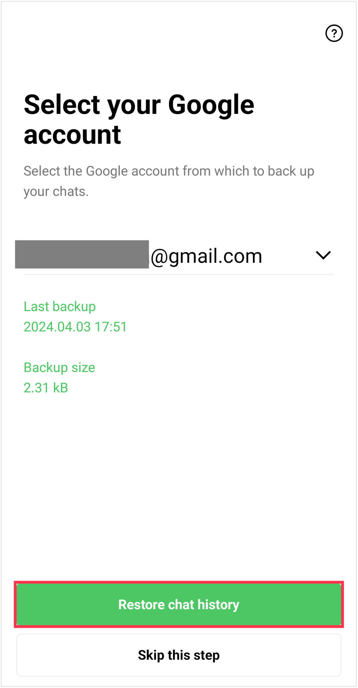 Screenshot from the account transfer process