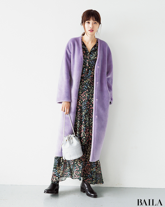 モコモコ可愛い 30代のファーコート 大人コーデ