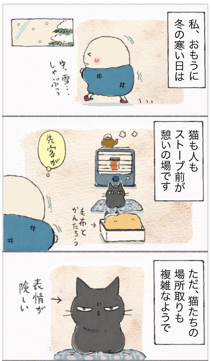 ストーブ前は猫様の定位置 しかし猫たちの場所取りも複雑なようで ねこ連れ草 56話め ねこのきもちnews Line News