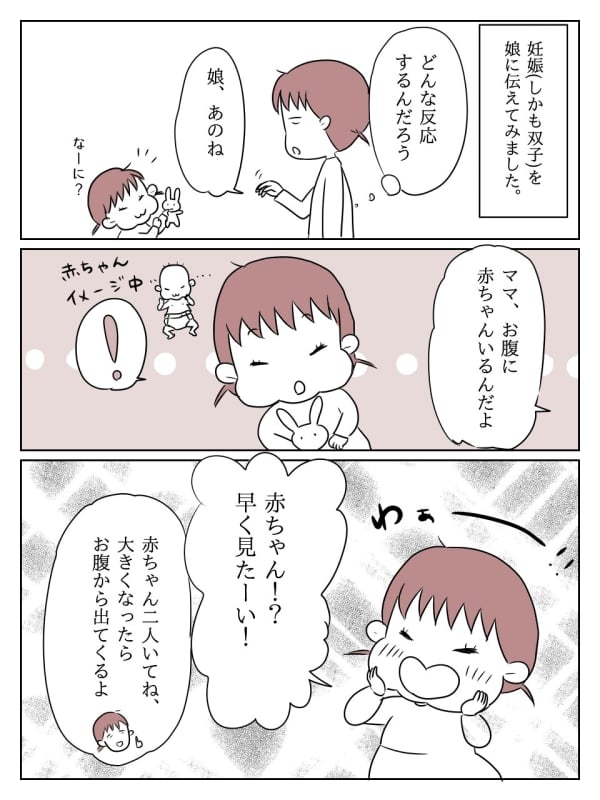 ママのおなかに赤ちゃんいるの 双子妊娠を知った上の子の反応は