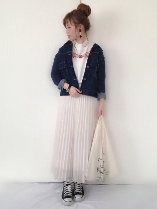 春におすすめ ユニクロguのロングスカートコーデ