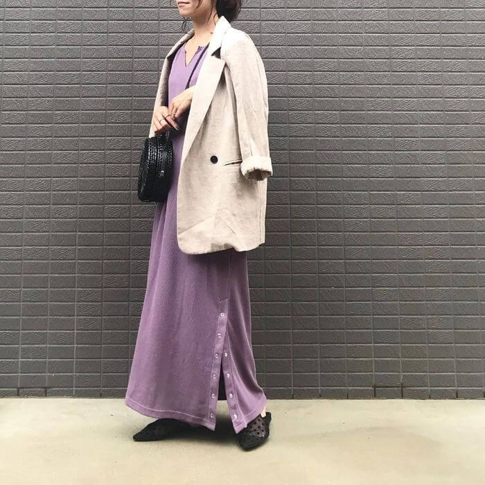 パッと映える 紫ワンピース が今っぽい 春夏 秋冬 コーデ22選