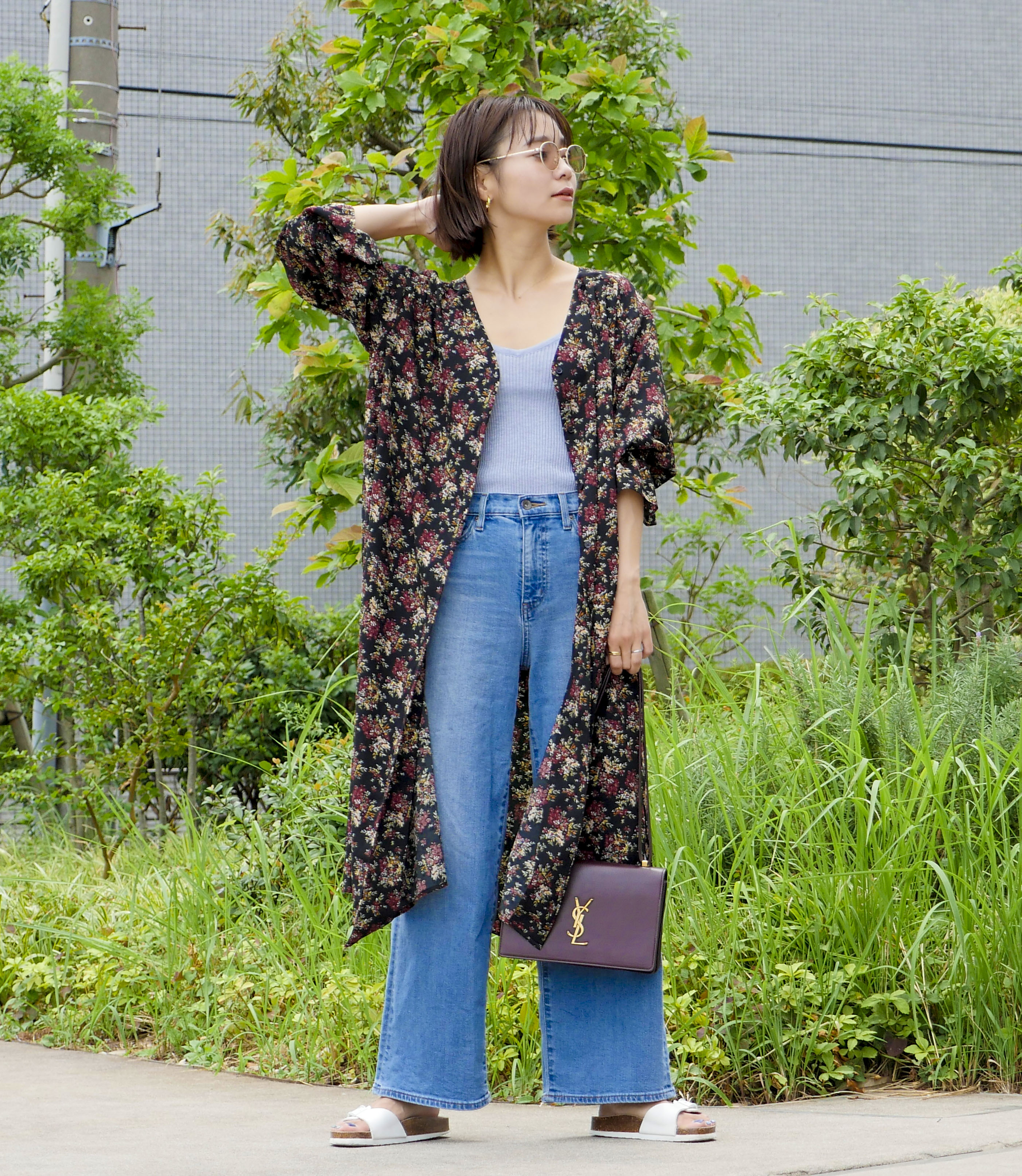 Guの万能フラワープリントシャツワンピースで着まわし