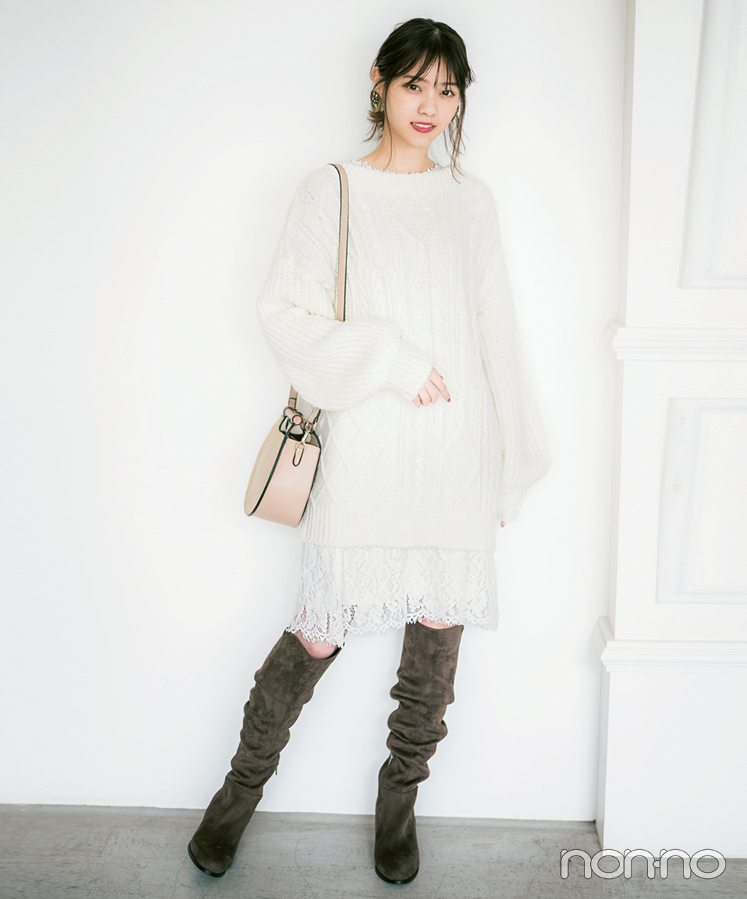西野七瀬はニット レースワンピでカジュアルモテコーデ 毎日コーデ Non No