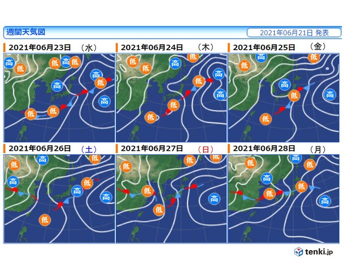 梅雨後半 前線北上 本州付近で梅雨の最盛期 大雨に警戒が必要な期間に 2週間天気 Tenki Jp 日直予報士