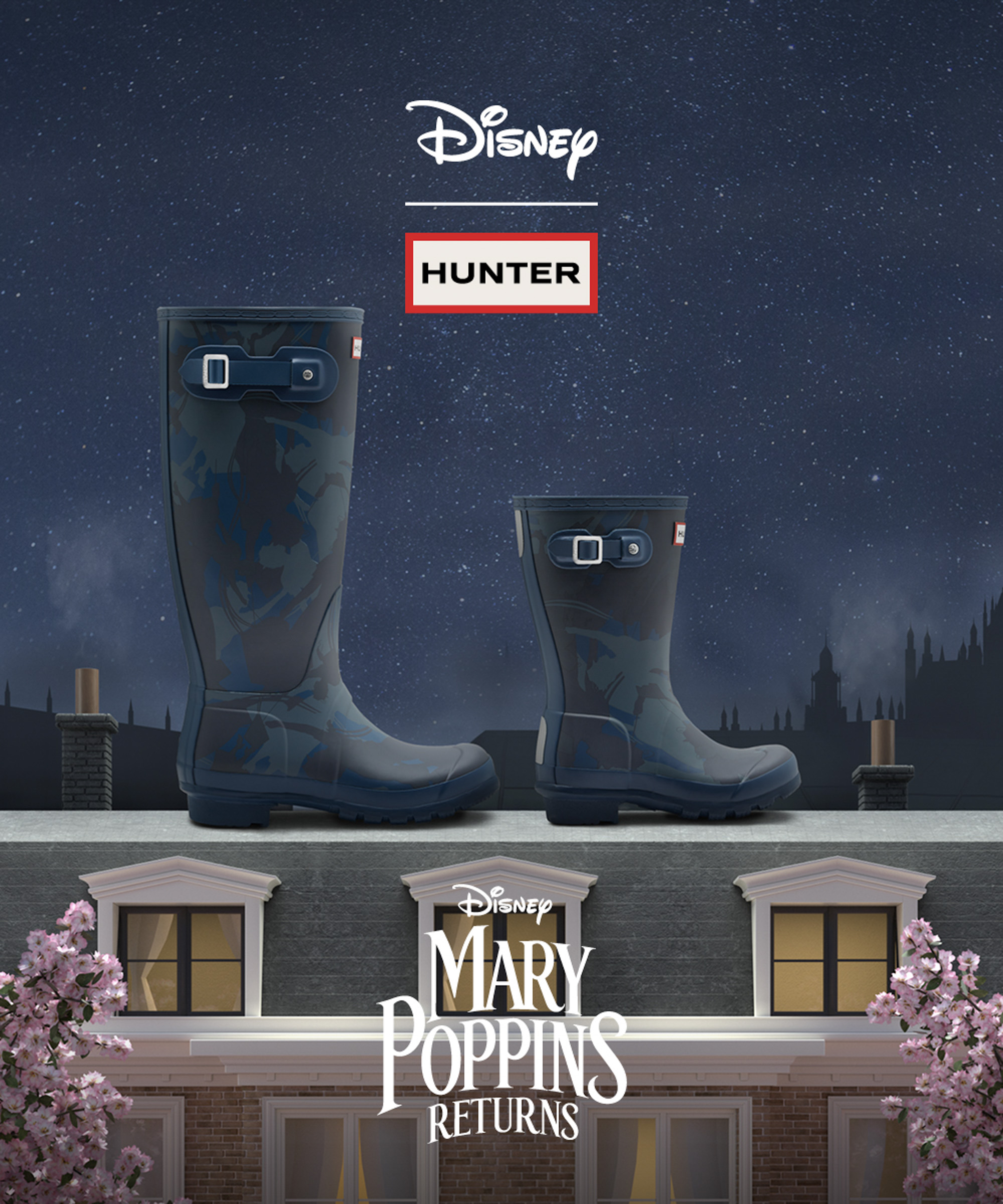 【新品】HUNTER　ハンター ディズニー メリーポピンズ 限定 ショートブーツ  迷彩 レインブーツ ラバーブーツ 完売サイズ 新品】HUNTER ハンター ディズニー メリーポピンズ 限定 ショート